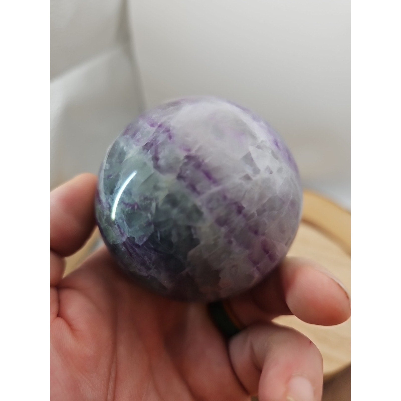 1.09lb Natural Rainbow Fluorite Quartz Crystal Sphere Ball Polished
