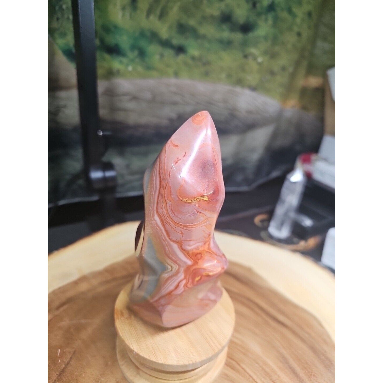 1.15LB 1Pcs Natural Polychrome Ocean Jasper Crystal Flame Point Carved Healing