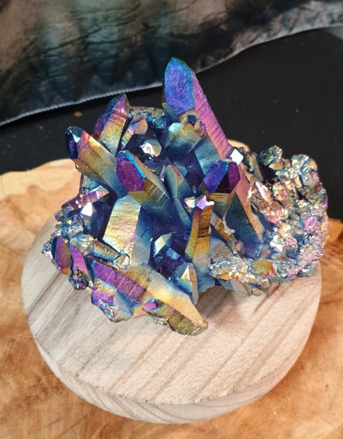 Load image into Gallery viewer, 1.27 Lb Rainbow Aqua Aura Quartz Crystal Cluster Points Titanium Coating
