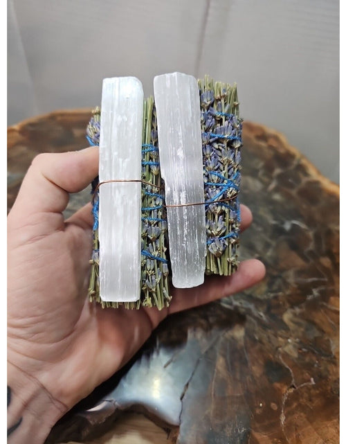 Load image into Gallery viewer, 2 Lavender wrapped crystal W/ Huge White Selenite Healing
