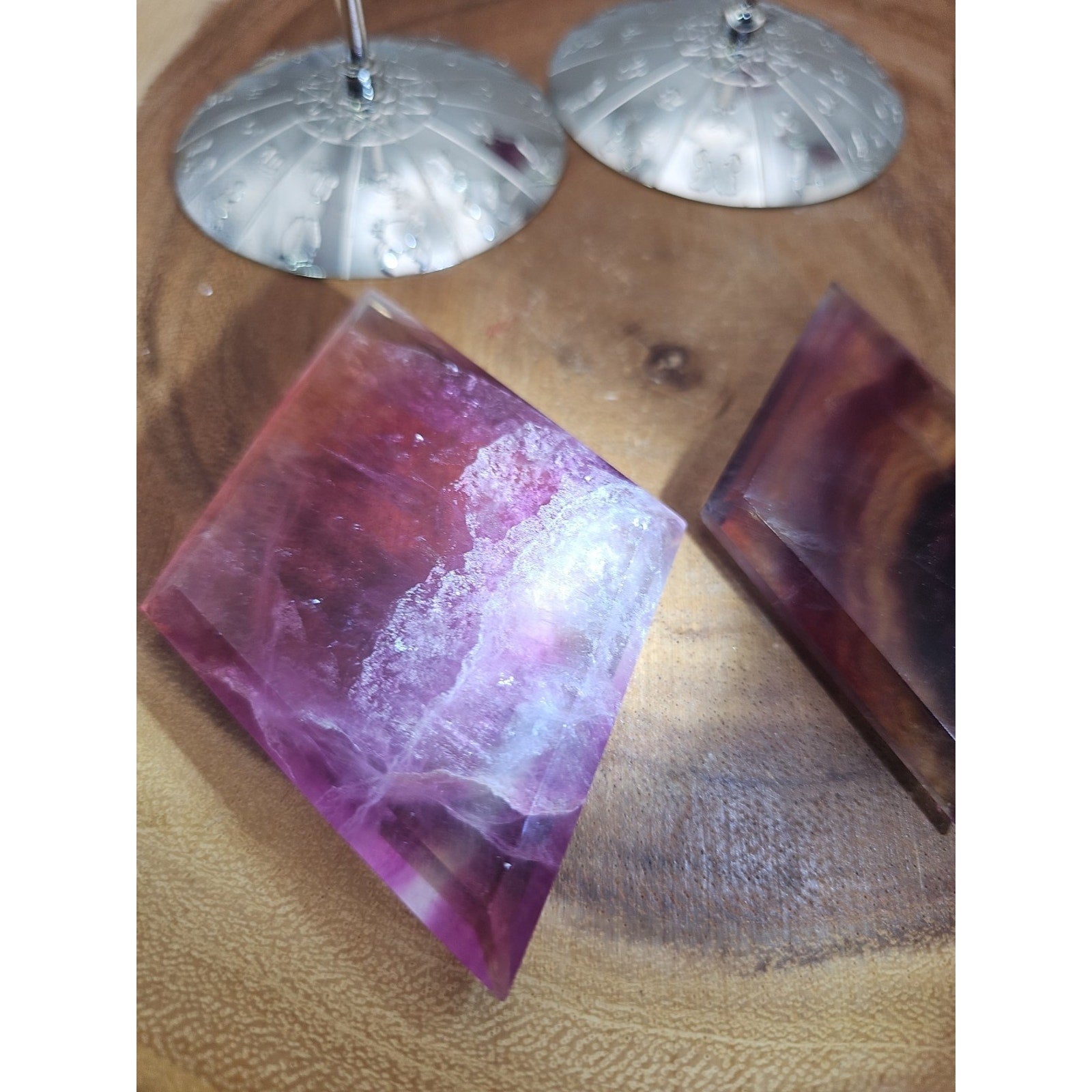 1 Each Natural Rainbow Fluorite Diamond W/ Zodiac stand