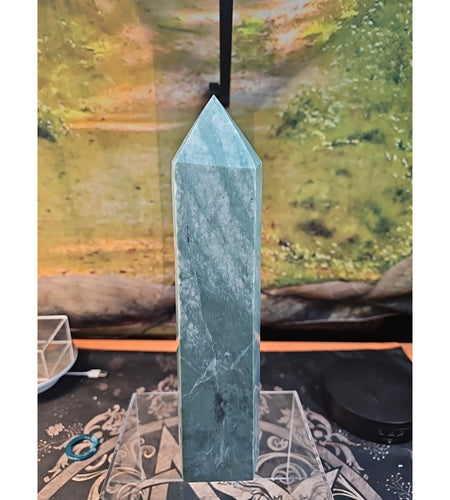 5.04lbs 11.5in Tall Green Jasper Crystal Point Tower Healing