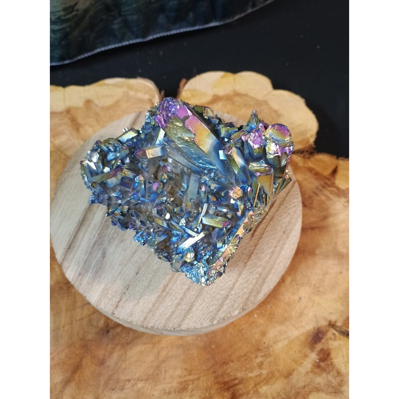 0.68lb Rainbow Aqua Aura Quartz Crystal Cluster Points Titanium Coating