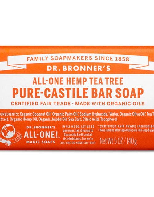 Load image into Gallery viewer, Dr. Bronner&#39;s - Pure-Castile Bar Soap (Tea Tree, 5 ounce) - Made with Organic Oils, For Face, Body, Hair and Dandruff, Gentle on Acne-Prone Skin, Biodegradable, Vegan, Non-GMO 5 Ounce (Pack of 1)
