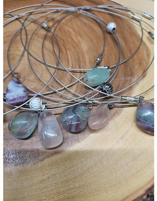 Load image into Gallery viewer, Natural stone 16in pendant necklace, stainless steel 10pc Wholesale lot
