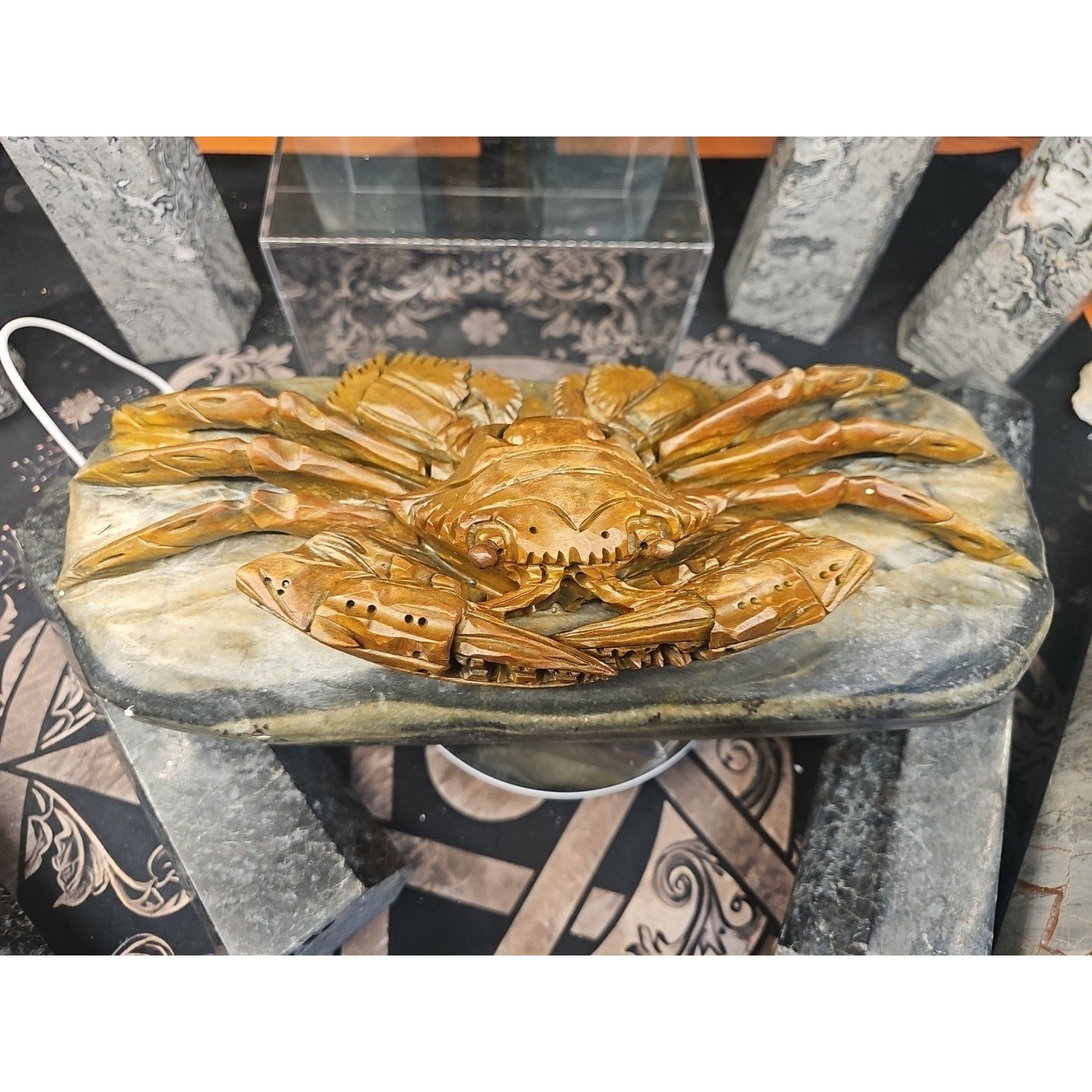 9.44LB Natural Mao Gong shi crab skull hand carved crystal specimen healing