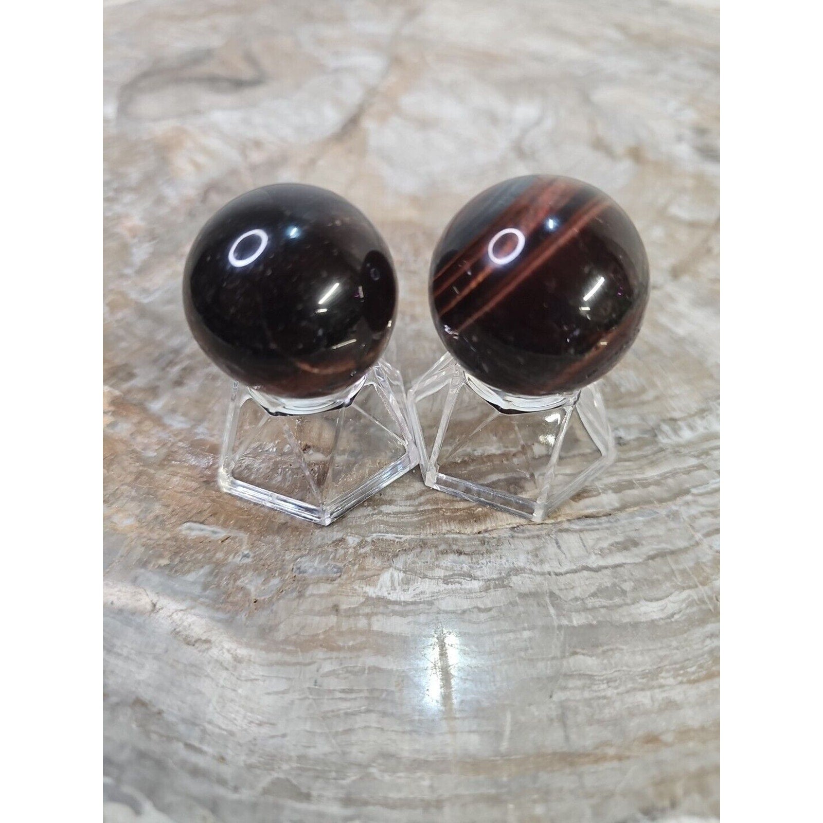 2Pcs Natural Red Tiger Eye Quartz Crystal Sphere Ball Polished Healing 30-34mm