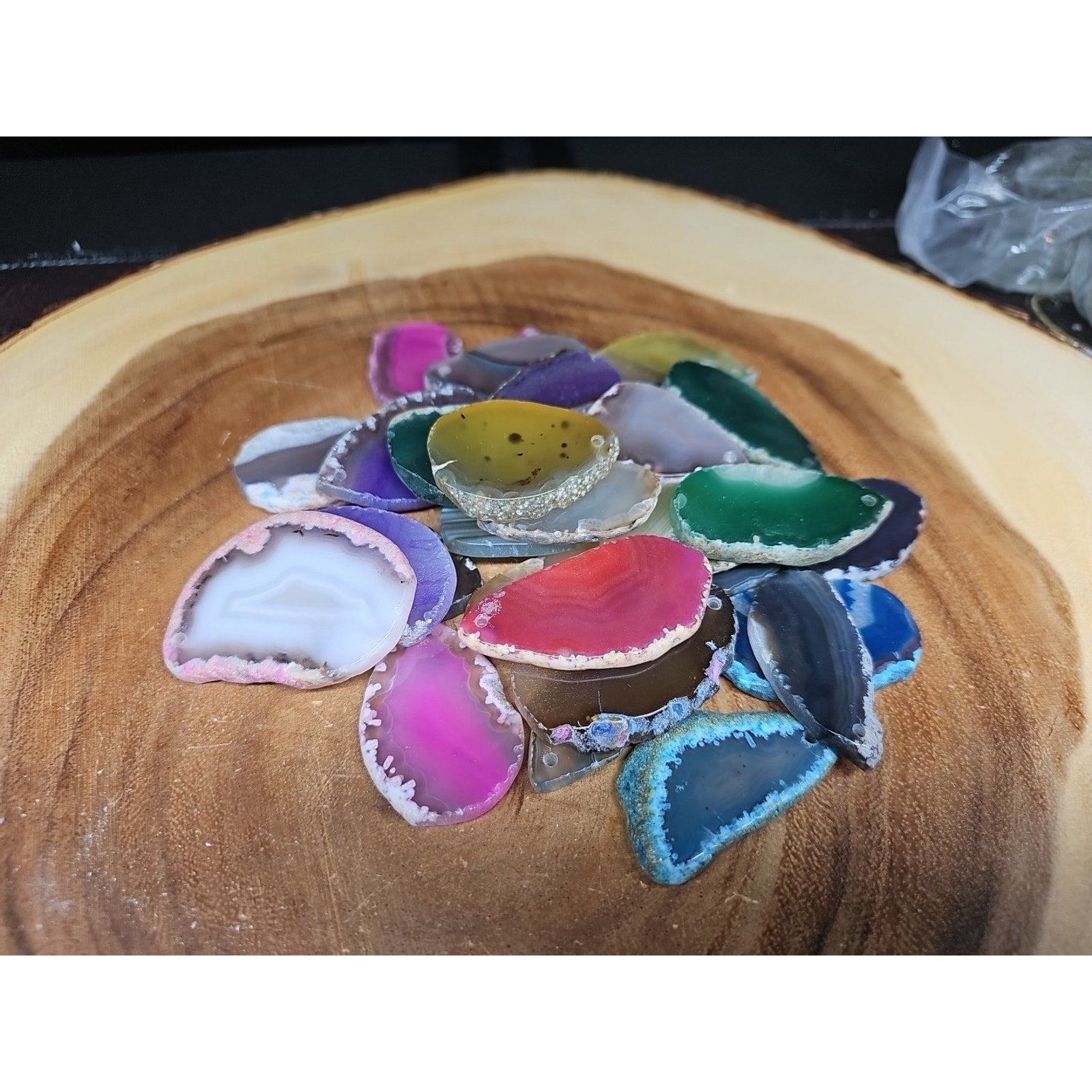 30 agate slices lot W/hole For Pendant