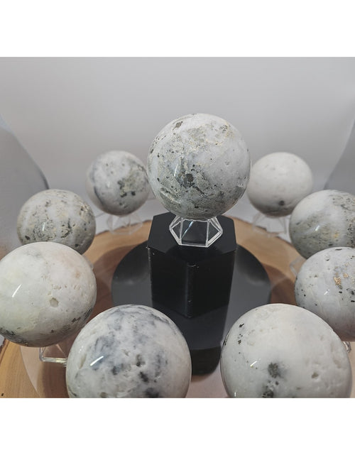 Load image into Gallery viewer, 1 Each Natural Golden Pyrite &amp; Jasper Crystal Sphere Ball Polished 55mm +
