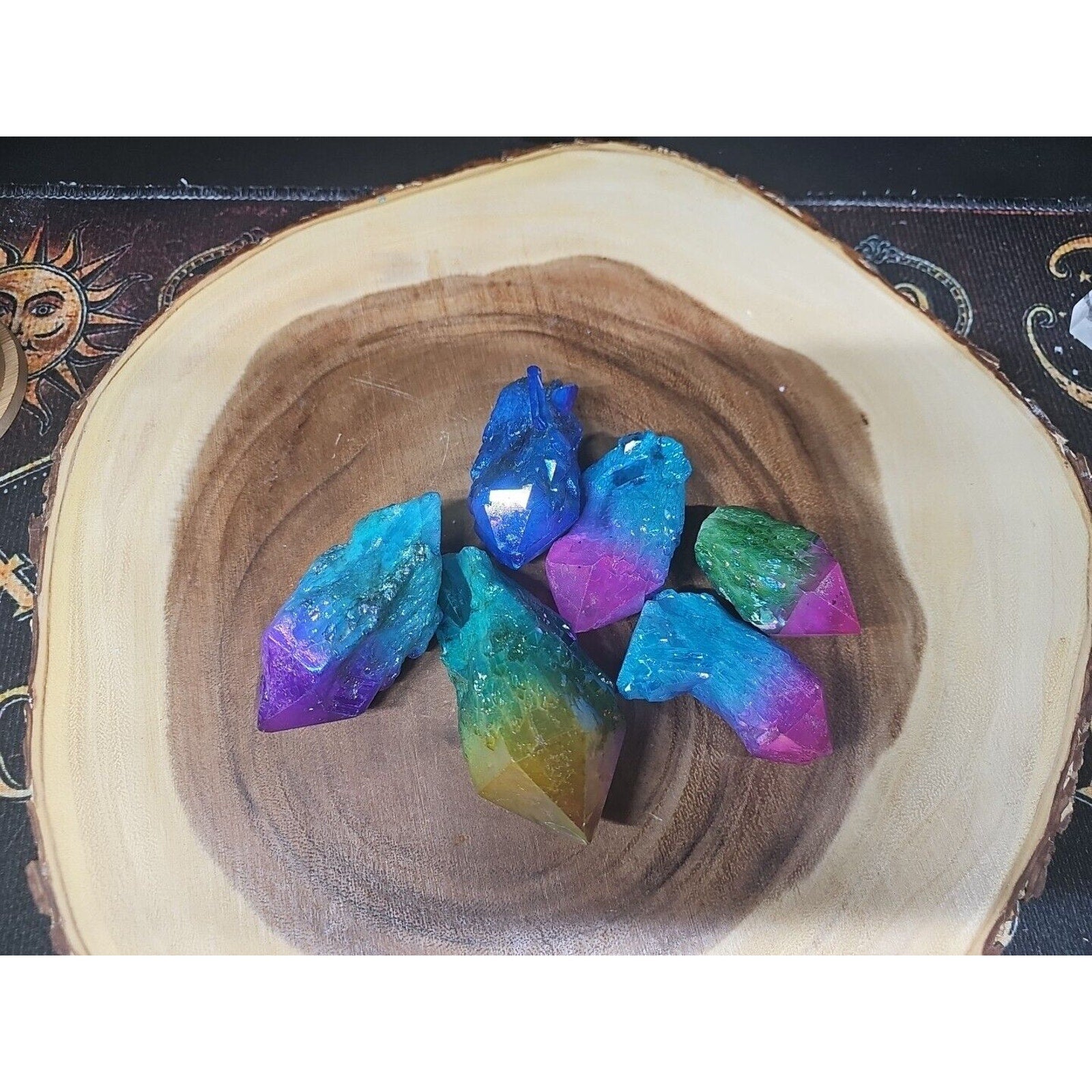 6Pcs 1.41lbs Rainbow Aqua Aura Quartz Crystal Points Titanium Coating B2
