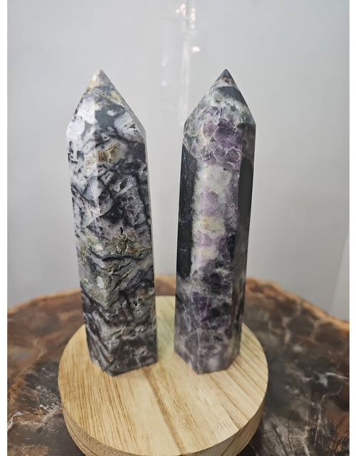 Load image into Gallery viewer, 2Pcs Natural Purple Fluorite Quartz Crystal Point Tower Polished
