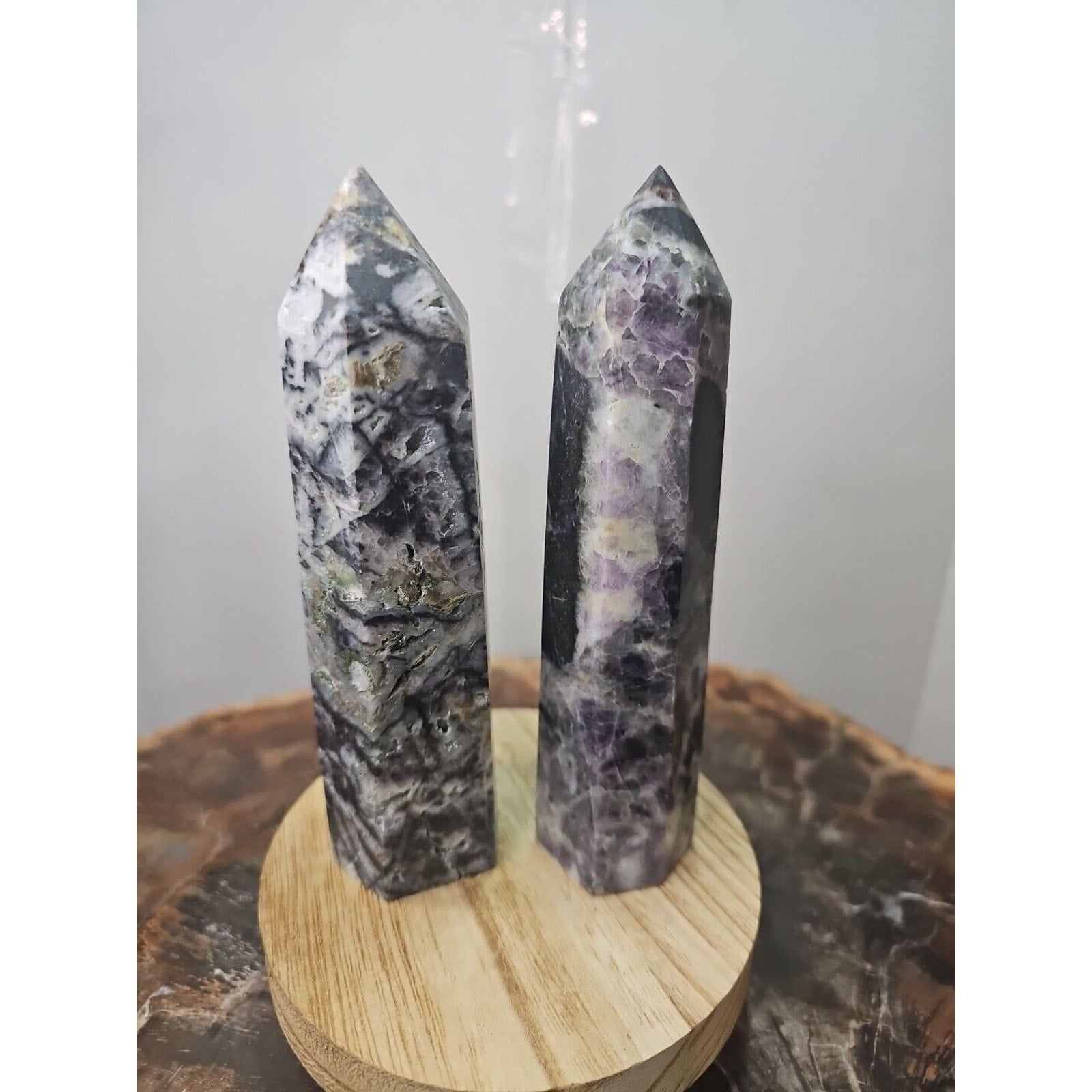 2Pcs Natural Purple Fluorite Quartz Crystal Point Tower Polished