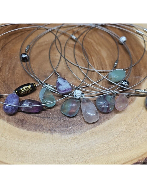 Load image into Gallery viewer, Natural stone 16in pendant necklace, stainless steel 10pc Wholesale lot
