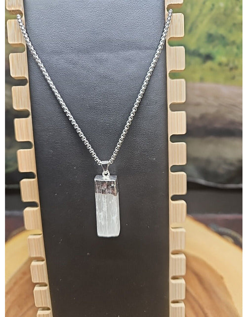 Load image into Gallery viewer, Selenite Crystal Necklace 18in Stainless Steel Chain Protection Healing
