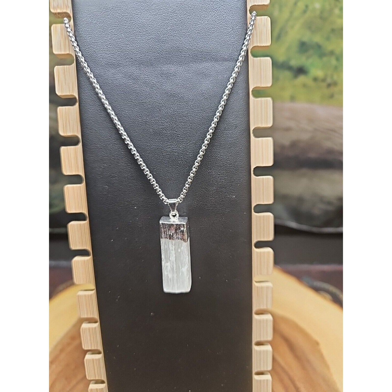 Selenite Crystal Necklace 18in Stainless Steel Chain Protection Healing