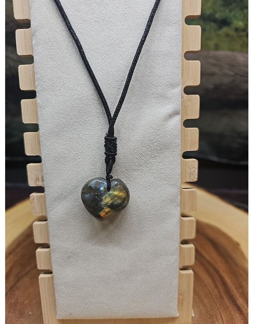 Load image into Gallery viewer, Labradorite Cord Necklace Healing/Protection Heart
