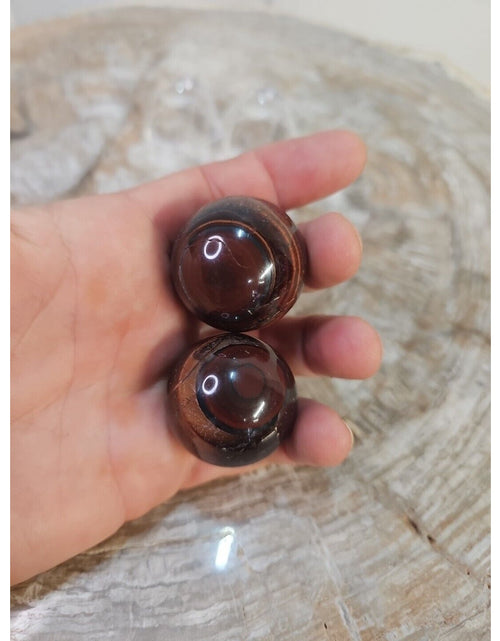 Load image into Gallery viewer, 2Pcs Natural Red Tiger Eye Quartz Crystal Sphere Ball Polished Healing 30-34mm
