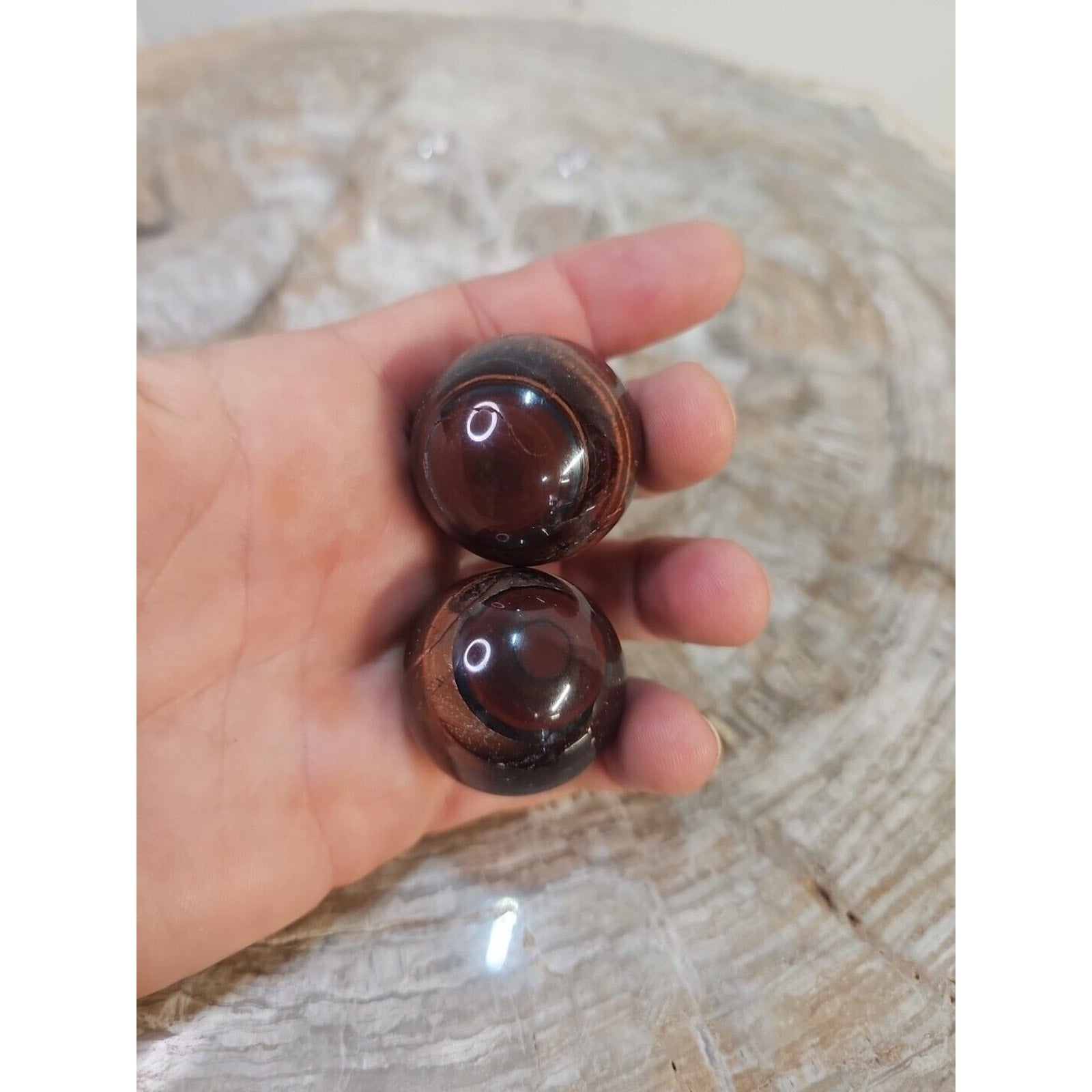 2Pcs Natural Red Tiger Eye Quartz Crystal Sphere Ball Polished Healing 30-34mm