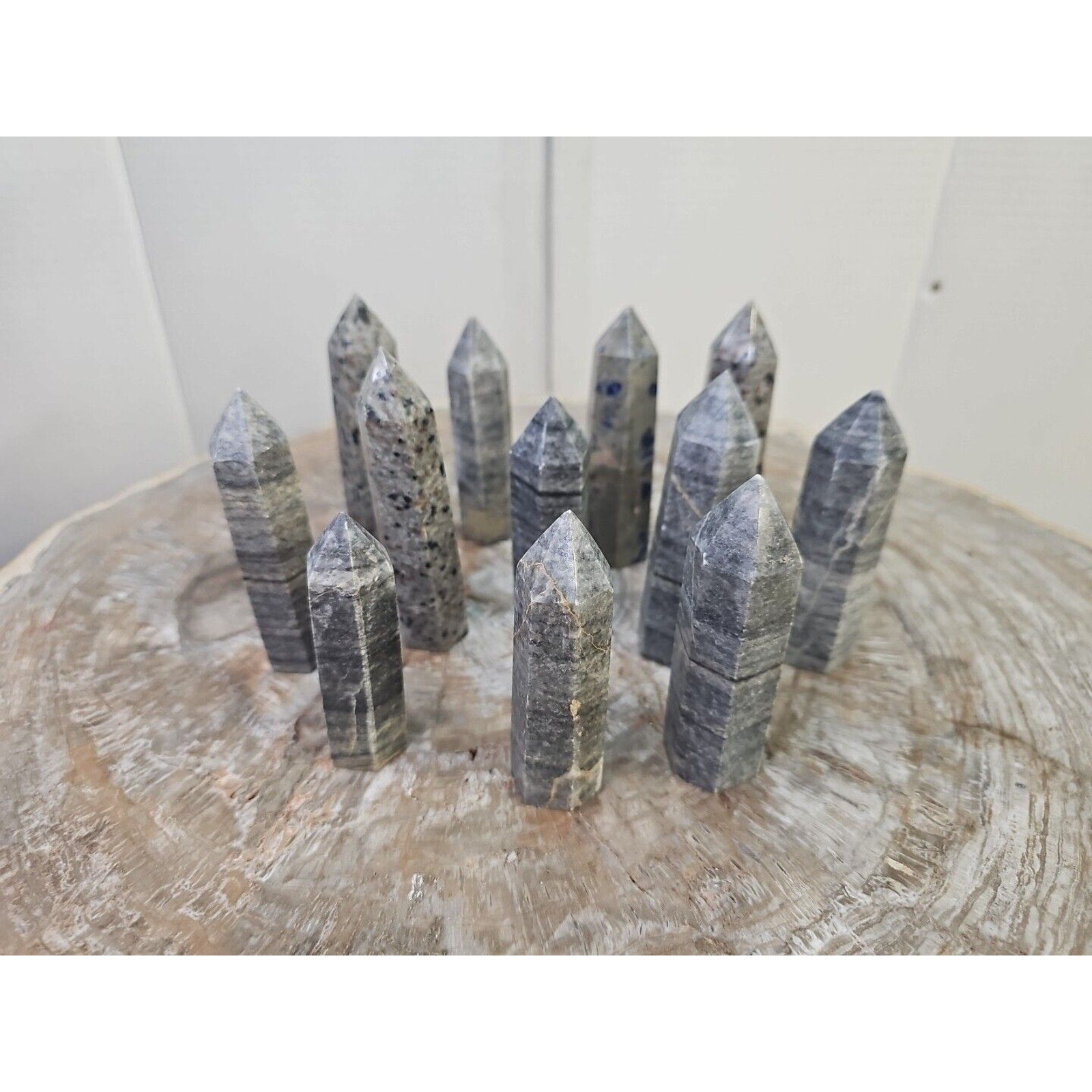 2.41LB 12Pcs A Set Of Natural Quartz Crystal Jasper Point Tower Polished Healing