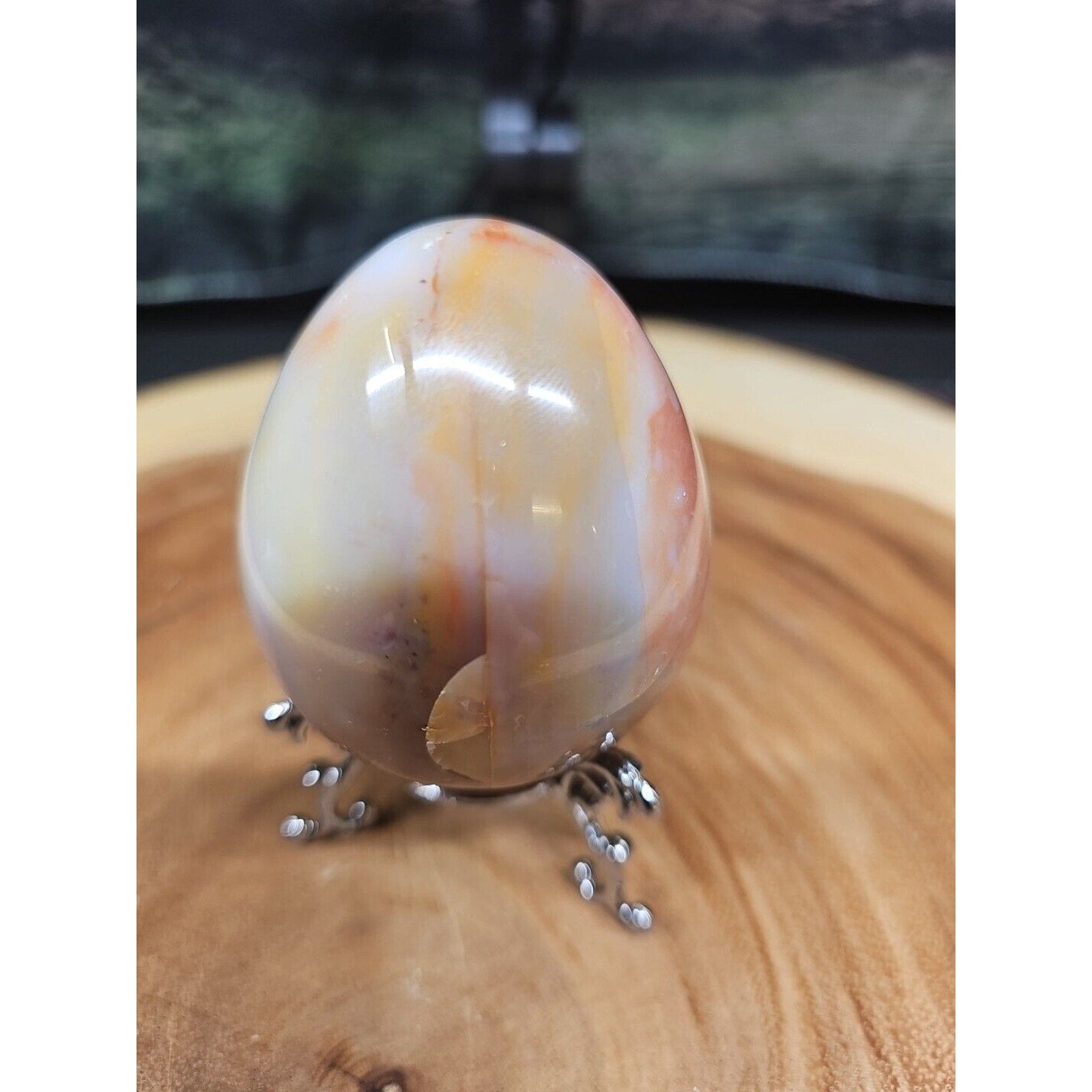 Ocean Jasper Egg Caramel Agate W/Stand 274grams