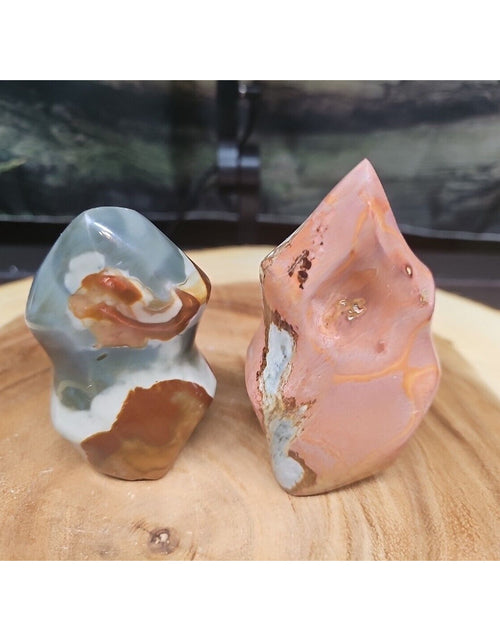 Load image into Gallery viewer, 1.40LB 2Pcs Natural Polychrome Ocean Jasper Crystal Flame Point Carved Healing
