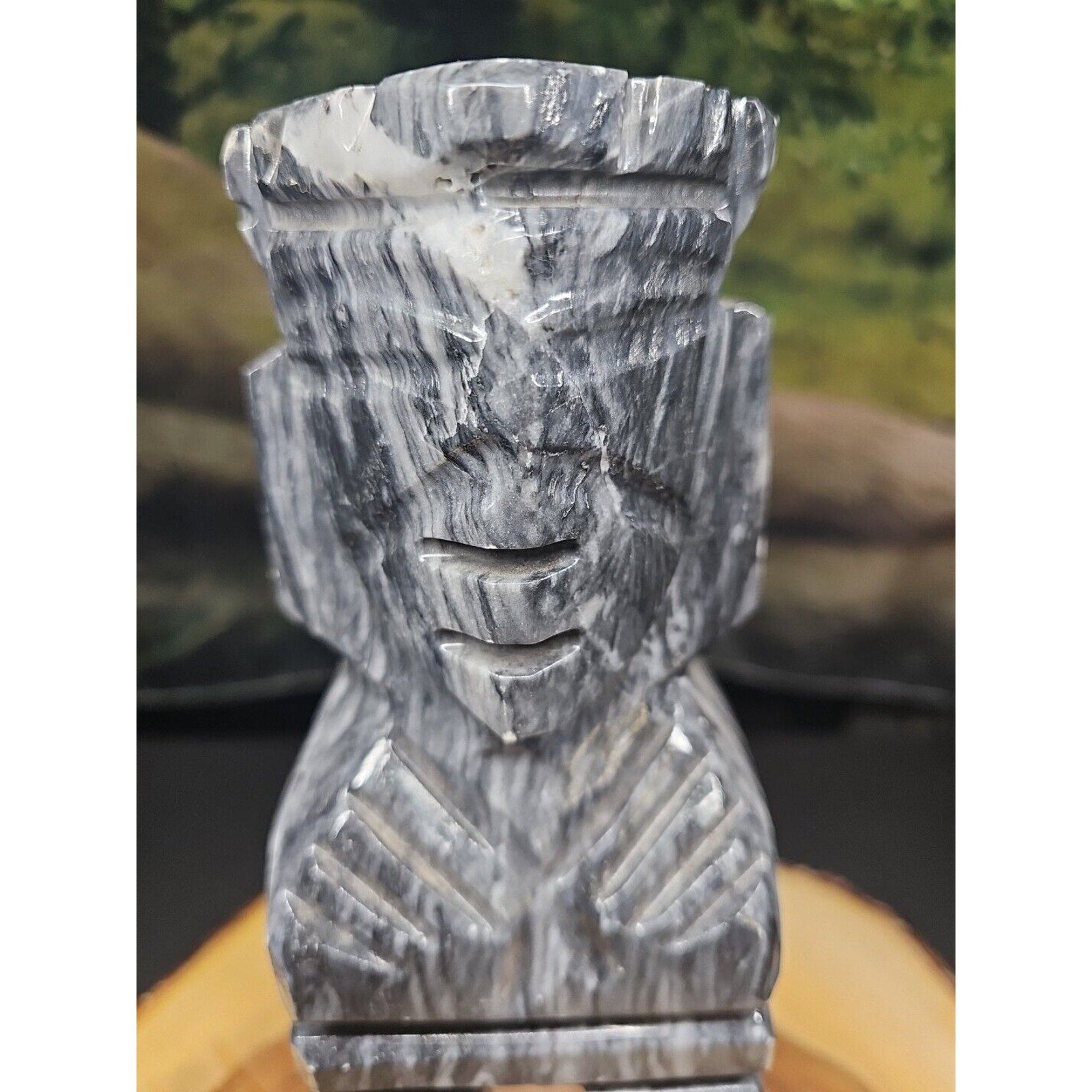 Carved Onyx Stone Aztec Mayan Tiki Sculpture 7in Tall 4lbs