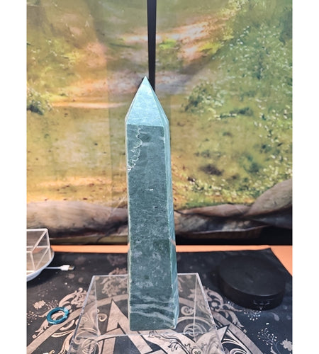 4.69lbs 12in Tall Green Jasper Crystal Point Tower Healing