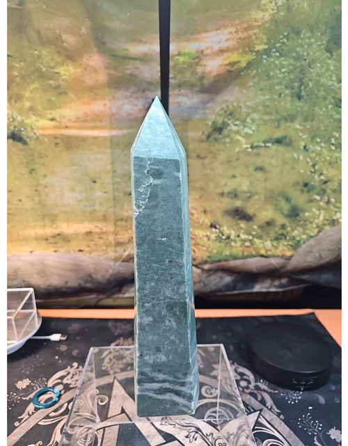 Load image into Gallery viewer, 4.69lbs 12in Tall Green Jasper Crystal Point Tower Healing
