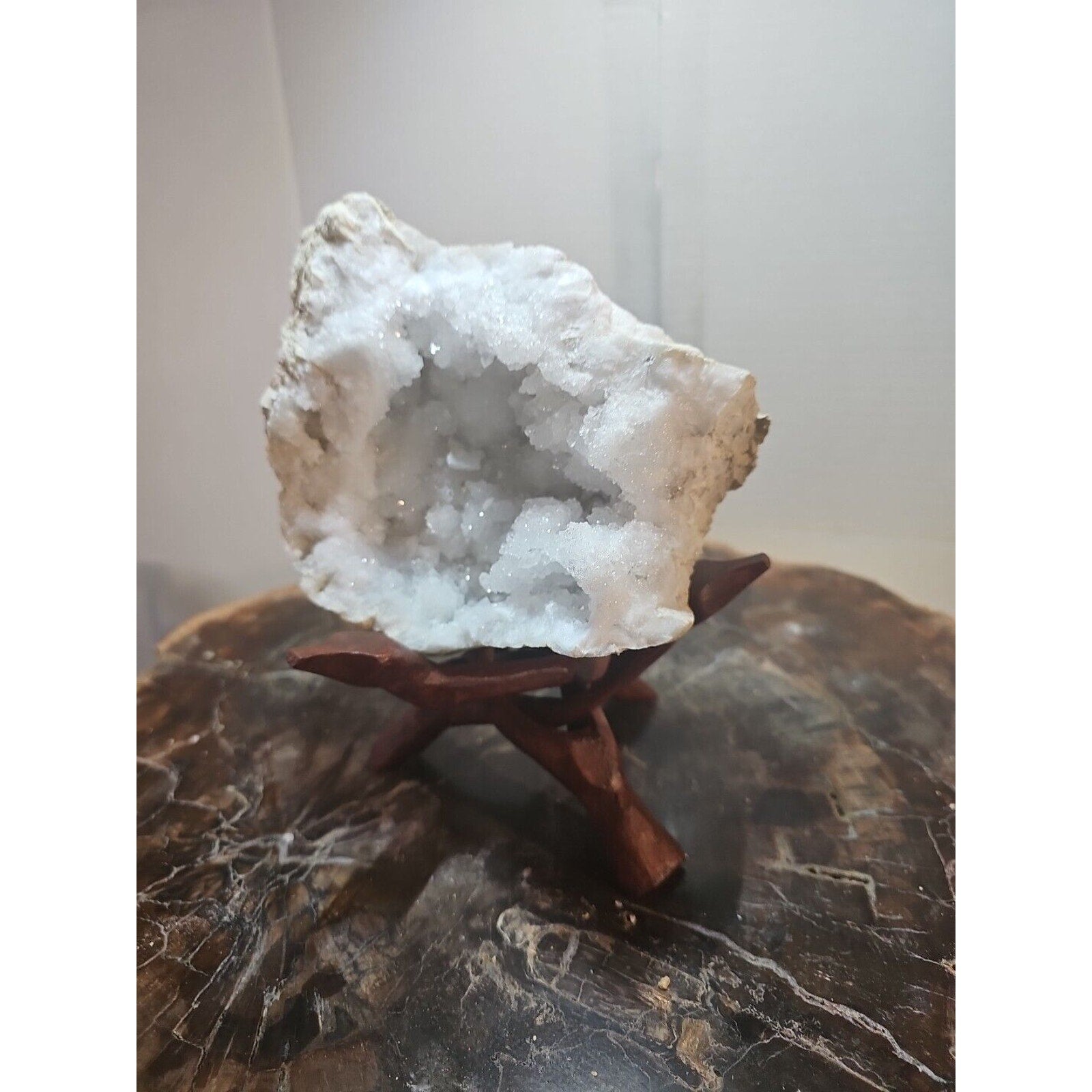 2.66lbs Geode Crystal Moroccan Quartz W /Stand