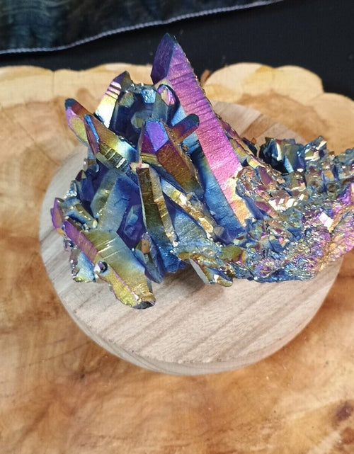 Load image into Gallery viewer, 1.27 Lb Rainbow Aqua Aura Quartz Crystal Cluster Points Titanium Coating
