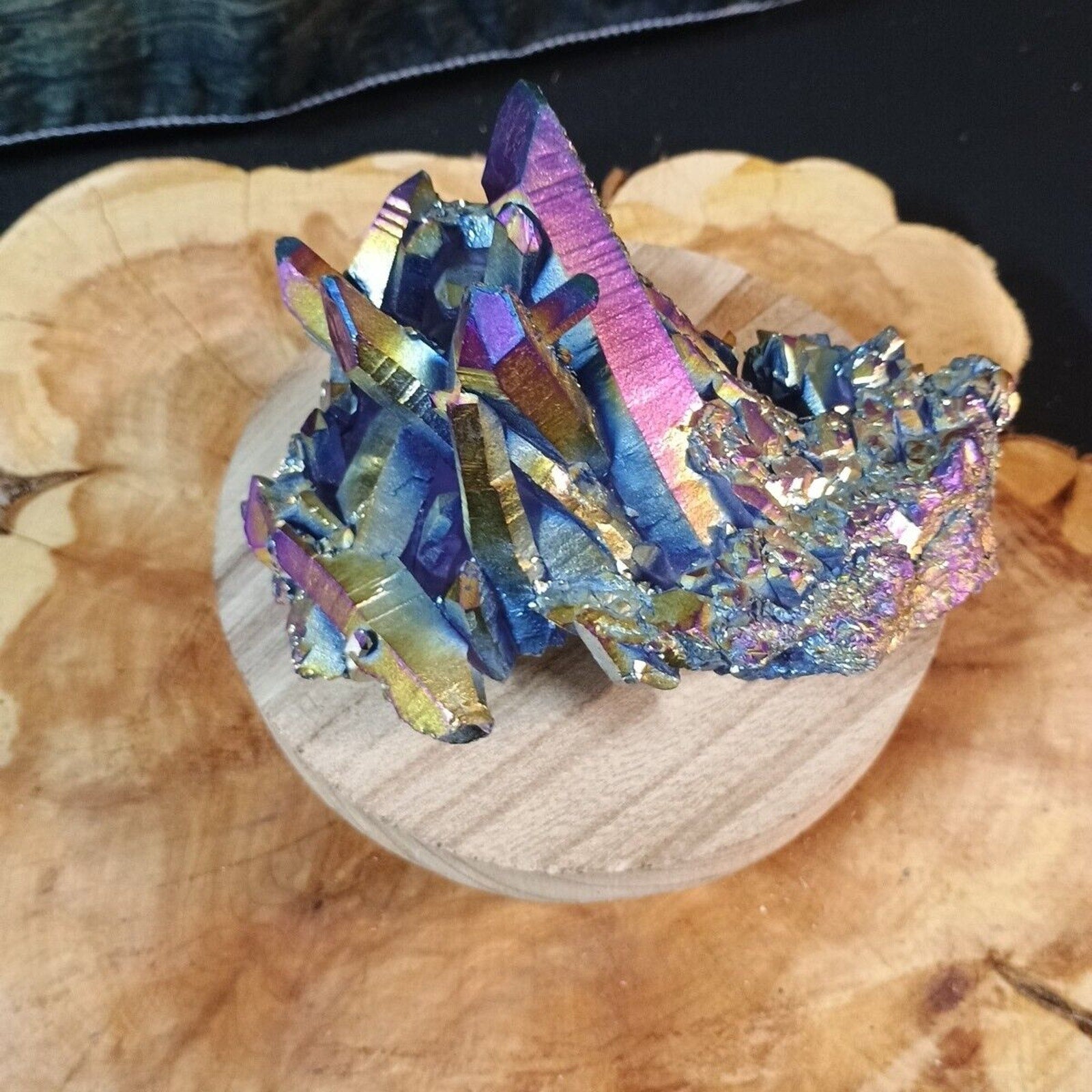 1.27 Lb Rainbow Aqua Aura Quartz Crystal Cluster Points Titanium Coating