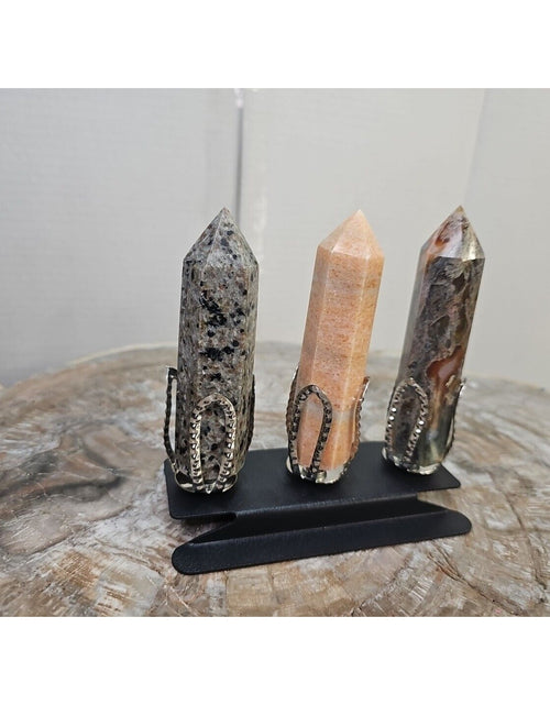 Load image into Gallery viewer, 313g 3Pcs A Set Of Natural Quartz Crystal Jasper Point Tower Polished W/STAND
