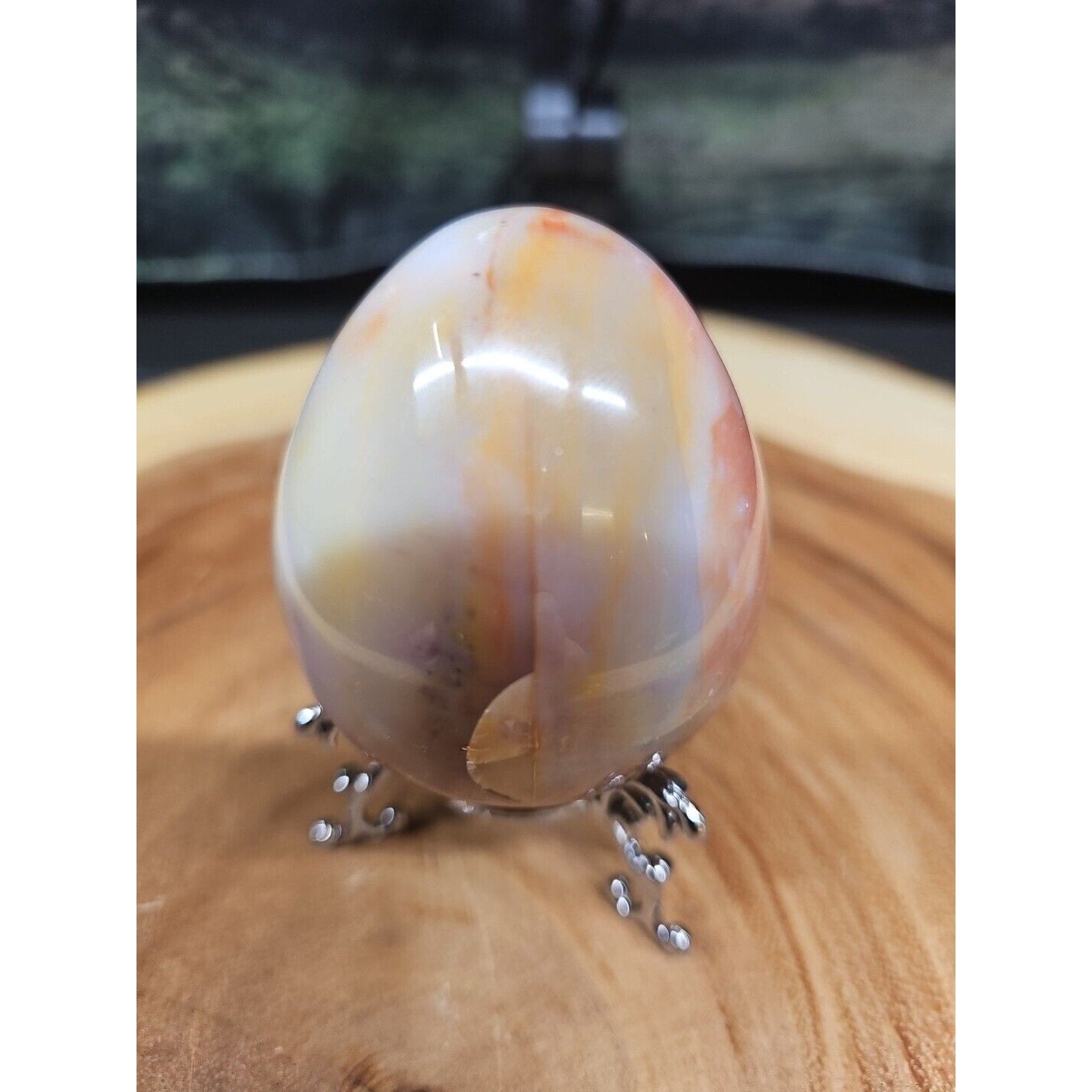 Ocean Jasper Egg Caramel Agate W/Stand 274grams