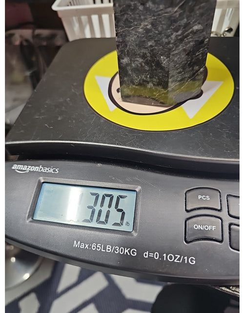 Load image into Gallery viewer, 4.3lb Arfvedsonite Garnet Blue Flashes Crystal Point Tower Polished
