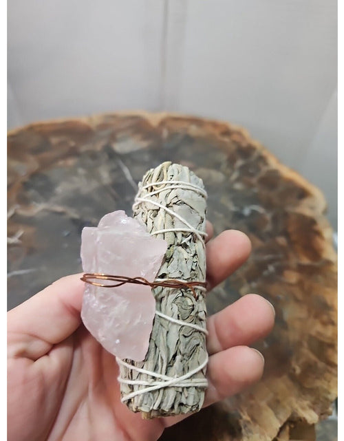 Load image into Gallery viewer, Sage wrapped crystal W/ Huge Rose Quartz Healing
