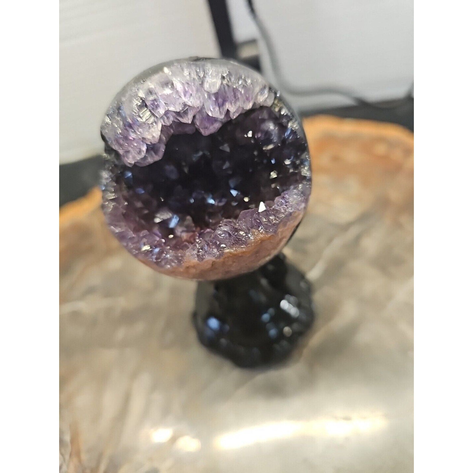 259G Natural Amethyst geode quartz cluster crystal specimen Healing W/Stand