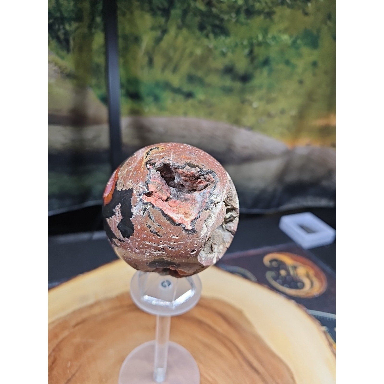 1.17LB Natural Vesuvianite Agate Carnelian Crystal Geode Sphere Ball Healing