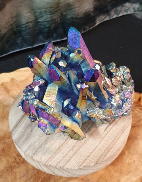 Load image into Gallery viewer, 1.27 Lb Rainbow Aqua Aura Quartz Crystal Cluster Points Titanium Coating
