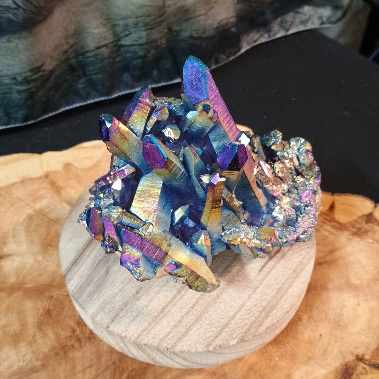 1.27 Lb Rainbow Aqua Aura Quartz Crystal Cluster Points Titanium Coating