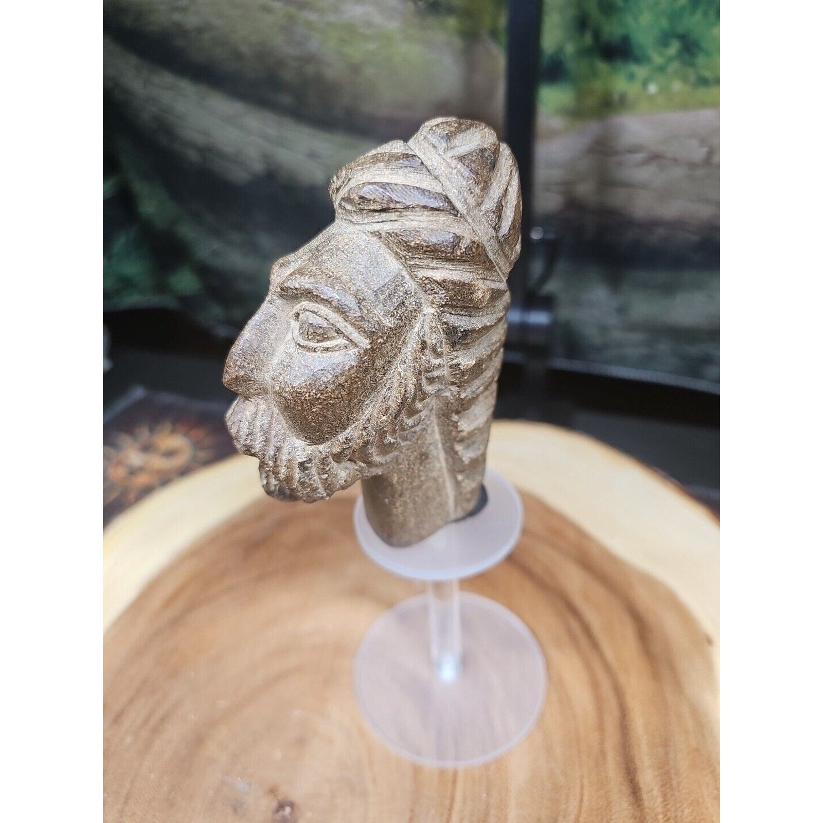Vintage ABSTRACT STONE HEAD Sculpture Stone 1 lb W/Stand