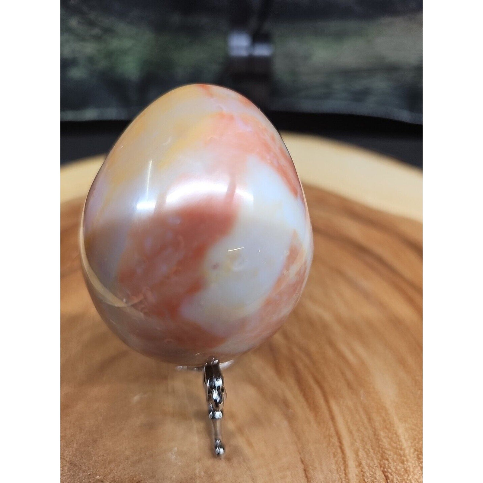 Ocean Jasper Egg Caramel Agate W/Stand 274grams