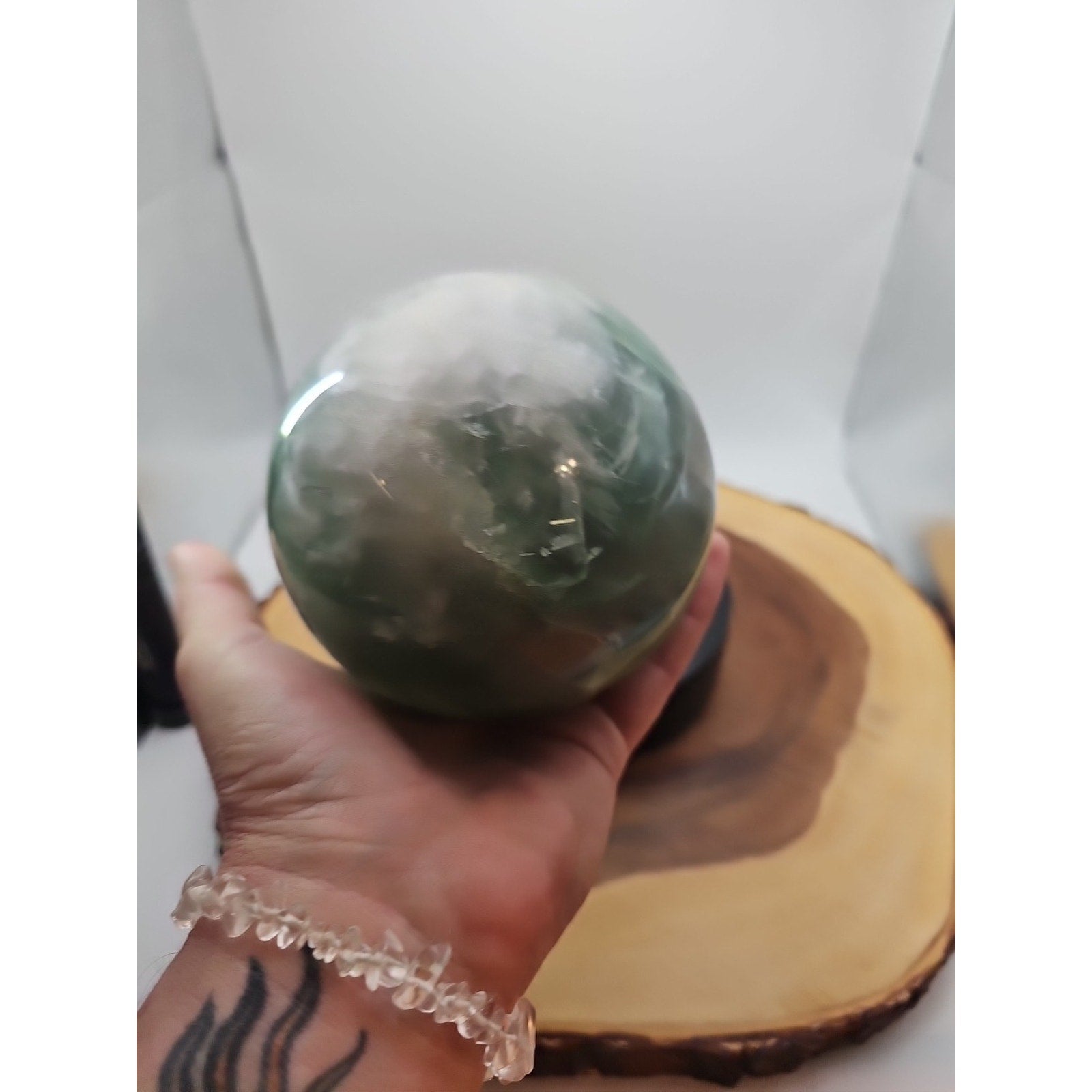 5.43 Natural Green Fluorite Quartz Crystal Sphere Ball Polished Healing