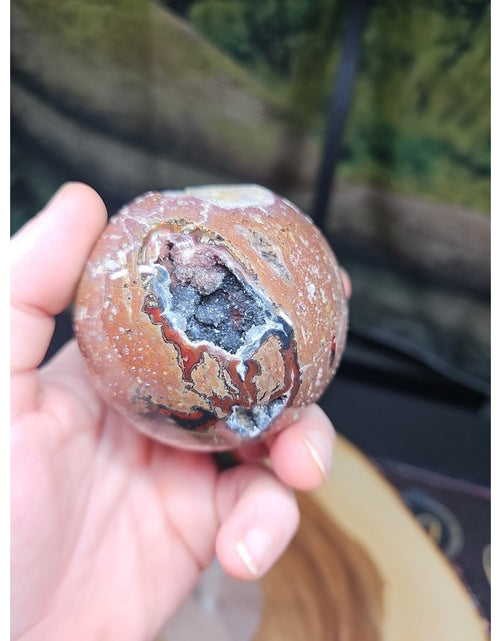 Load image into Gallery viewer, .94LB Natural Vesuvianite Agate Carnelian Crystal Geode Sphere Ball Healing
