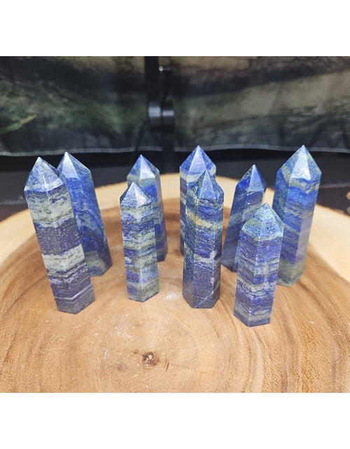 Load image into Gallery viewer, 1 Each Natural Blue Lapis Lazuli &amp; Pyrite Crystal Point Tower Brazil Rare
