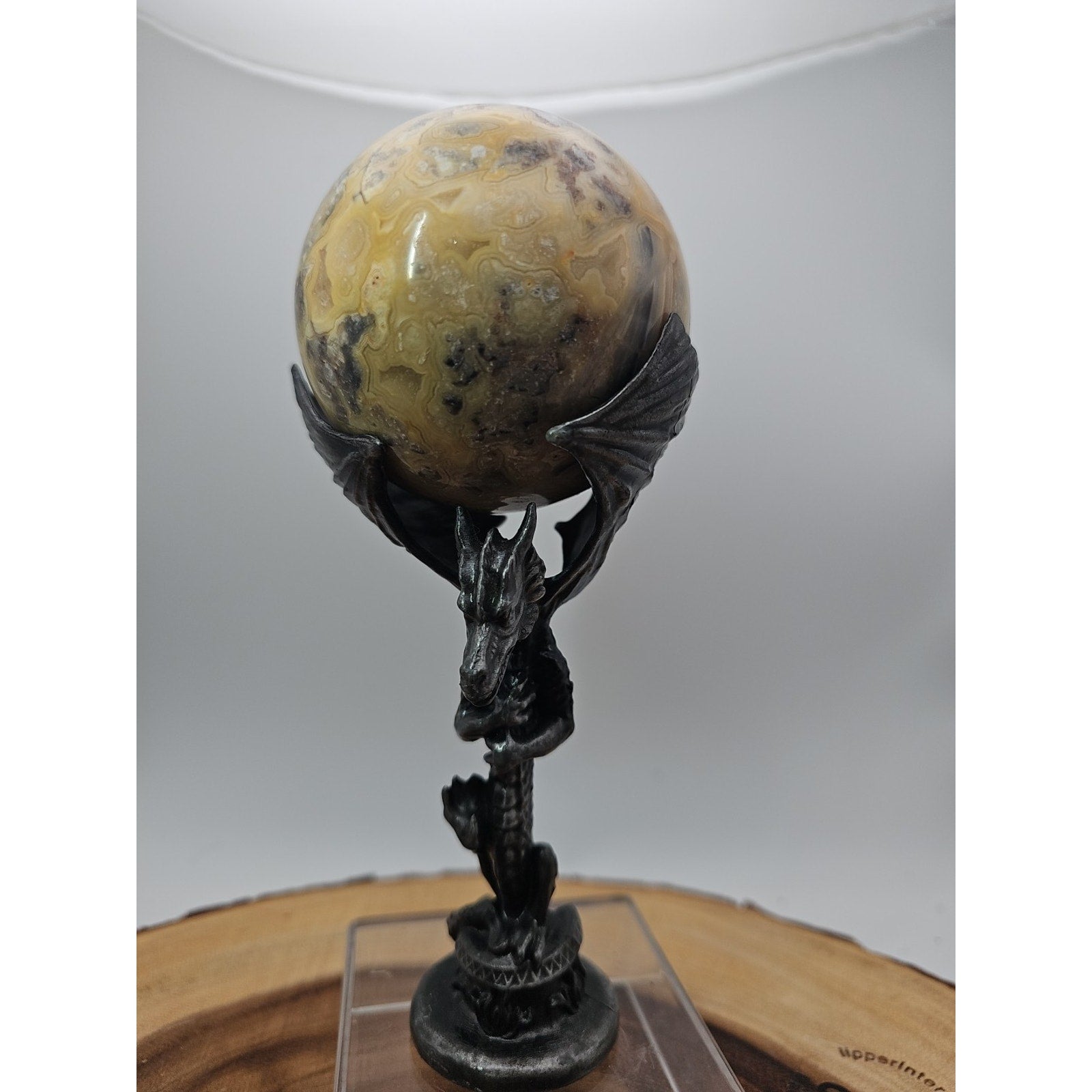 1.13lb 72mm Crazy Lace Agate W/Dragon Stand