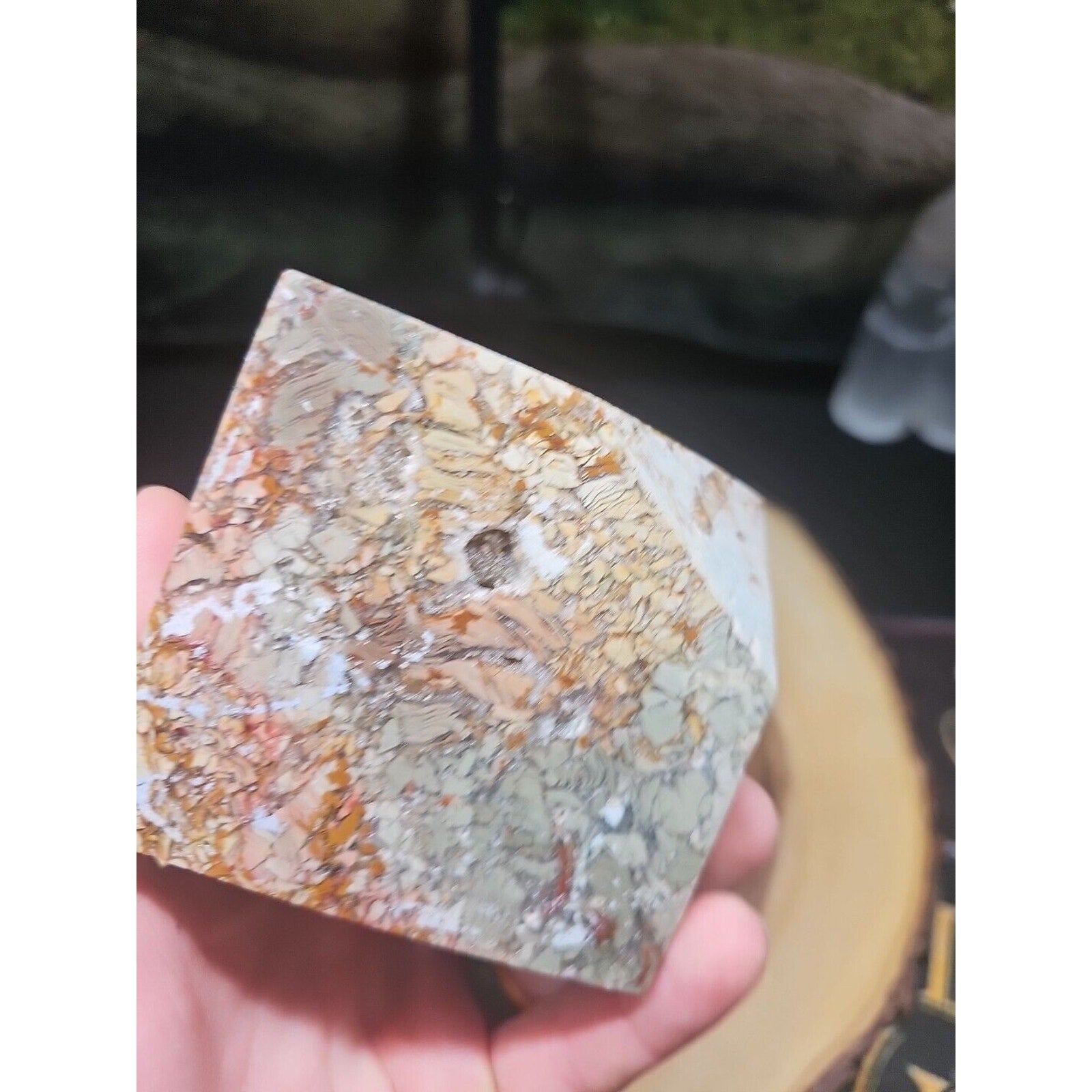 2.83LB 1Pcs Natural Ocean Jasper Onyx Quartz Crystal Geode Square Heptahedron