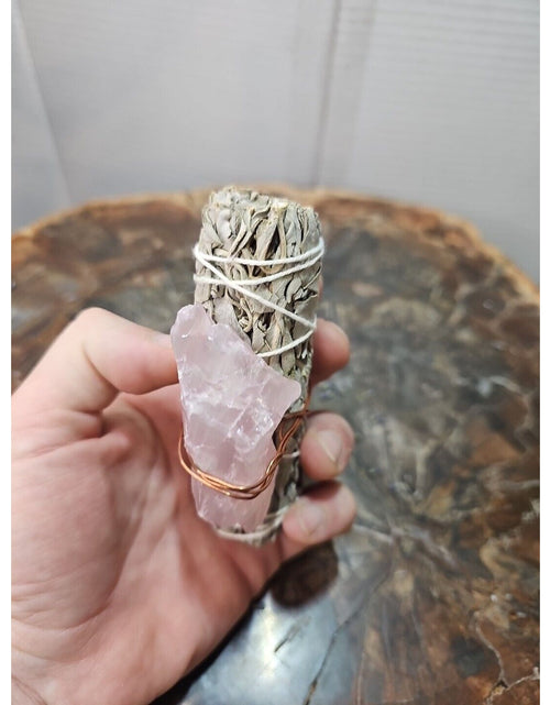 Load image into Gallery viewer, Sage wrapped crystal W/ Huge Rose Quartz Healing
