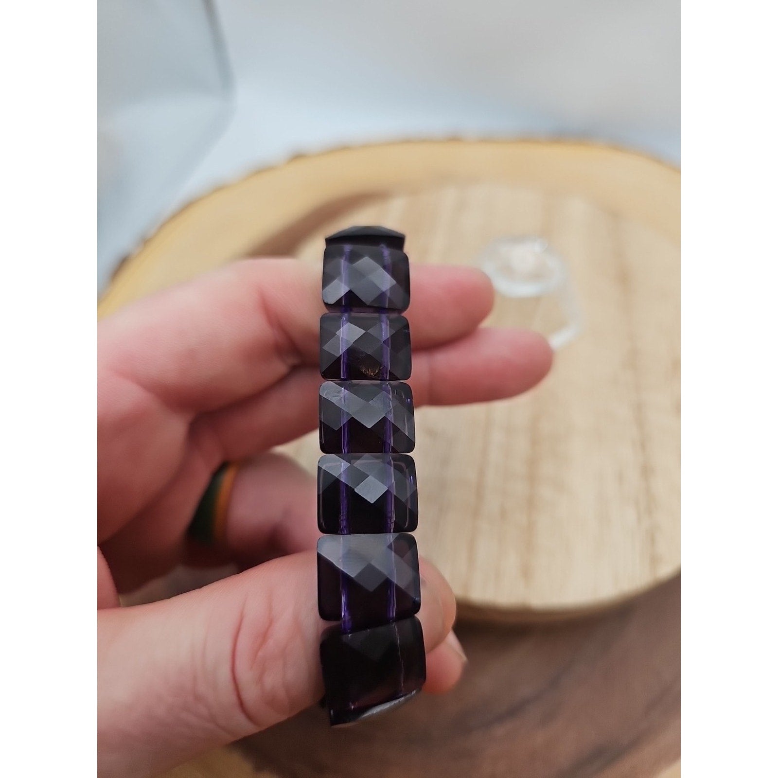 35.4g Natural Dream Purple Amethyst And Agate Crystal Bangle Bracelet Handmade