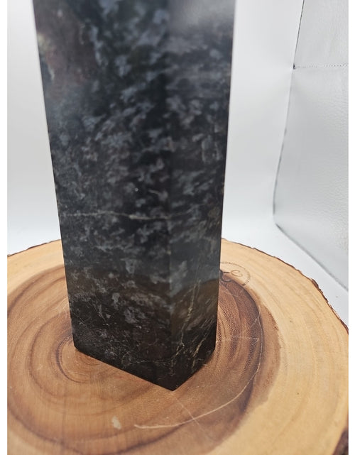 Load image into Gallery viewer, 8.23lb Arfvedsonite Garnet Blue Flashes Crystal Point Tower Polished
