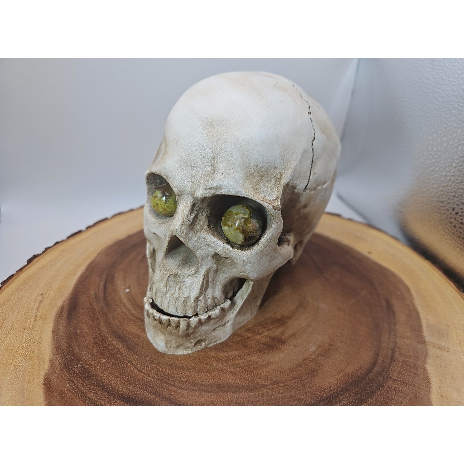 Resin Skull W/Ocean Jasper Quartz Eyes